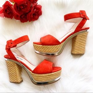 Miu Miu Red Wicker Platform Sandals